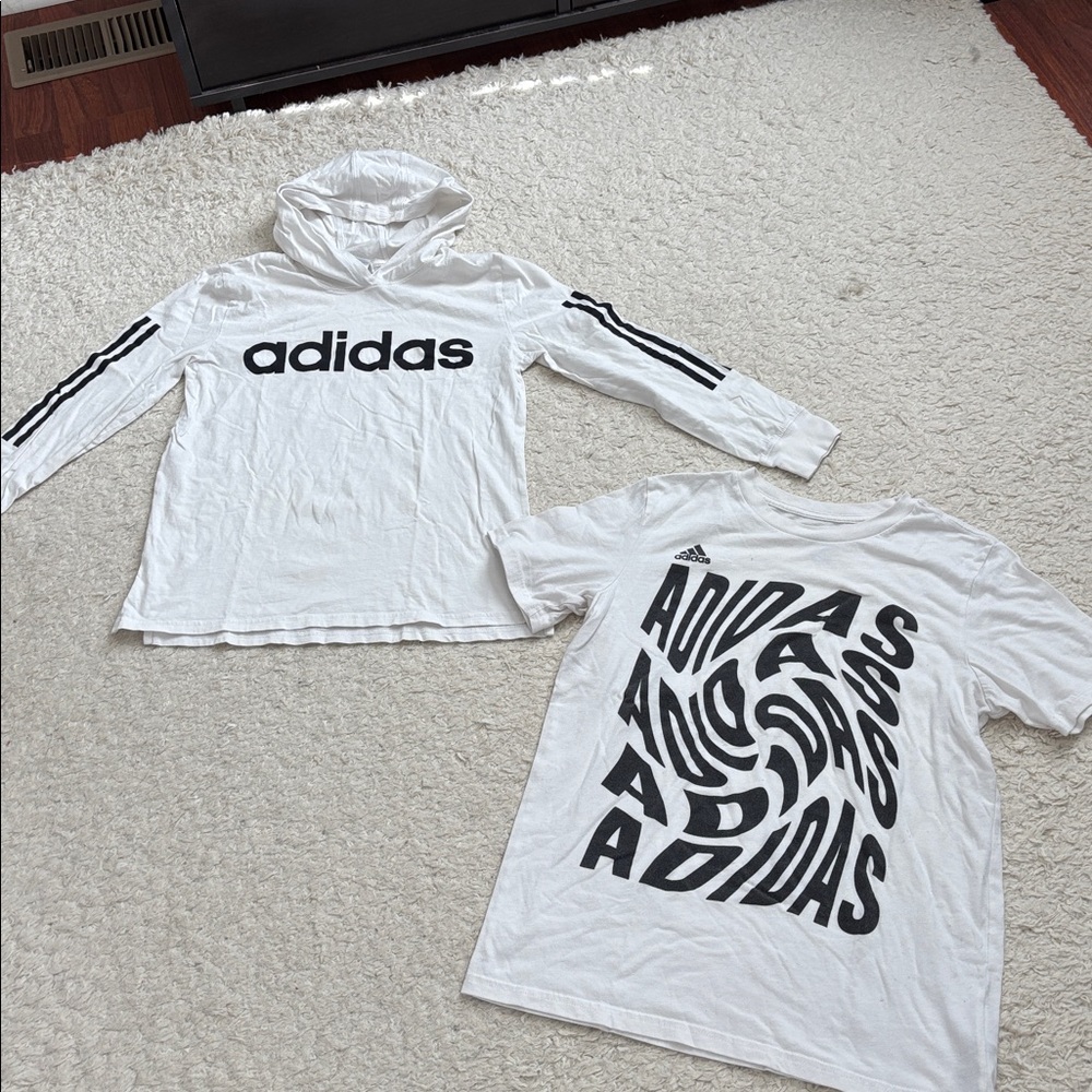 ! Boys bundle Adidas White thin Cotton Hoodie & Adidas White T shirt